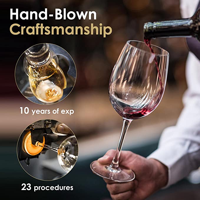 JBHO Hand Blown Italian Style Crystal Bordeaux Wine Glasses