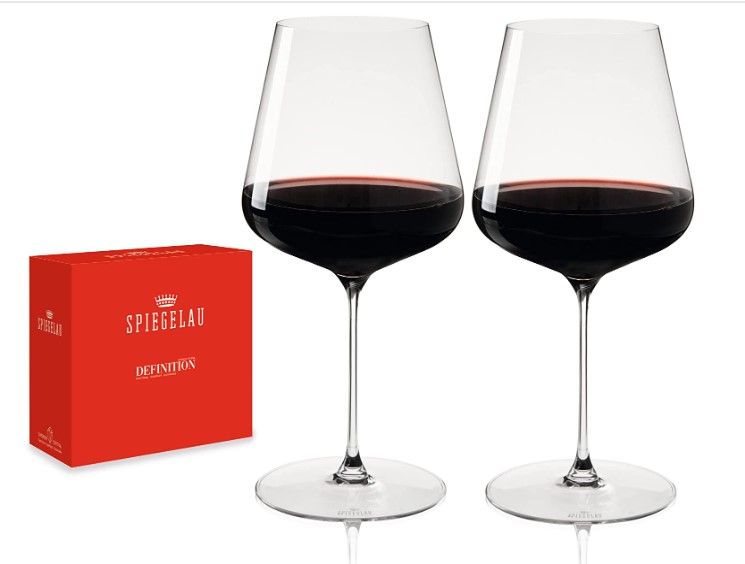 Burgundy-style Red Wine Glass ROVSYA Set of 4, Hand Blown Crystal - 21 OZ -  Light, Clear, Ultra-thin