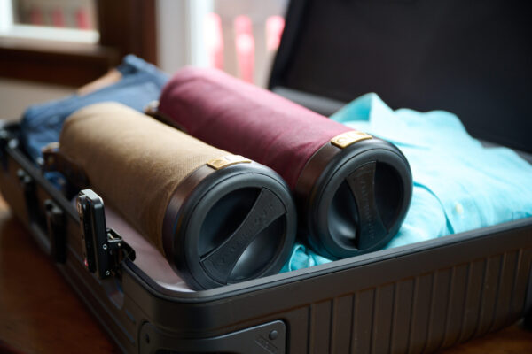Wine travel bags pictured in suitcase
