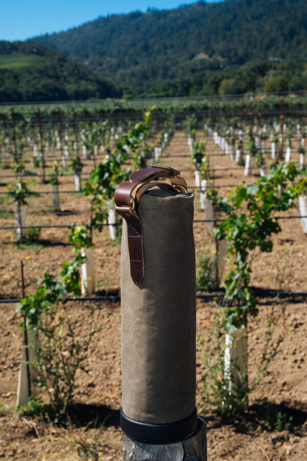 Wine travel bag and wine bottle protector in the vineyard