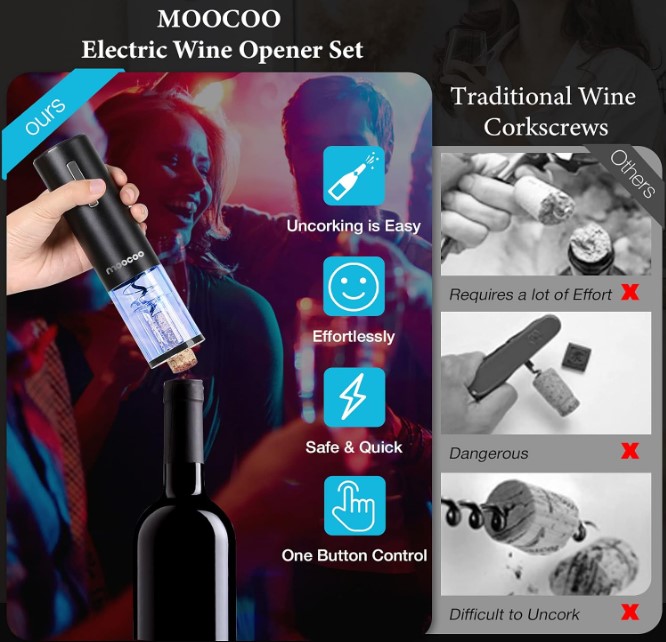 Electric Wine Bottle Opener with Charging Base, Moocoo Cordless