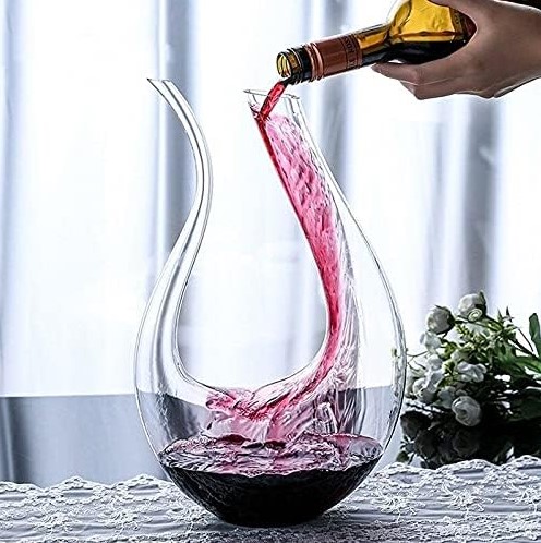 VASFFG U-Shaped Wine Decanter: Hand-Blown Crystal Glass Wine Carafe -  Lead-free Crystal Glass Wine Gift Set Accessories 1500ML